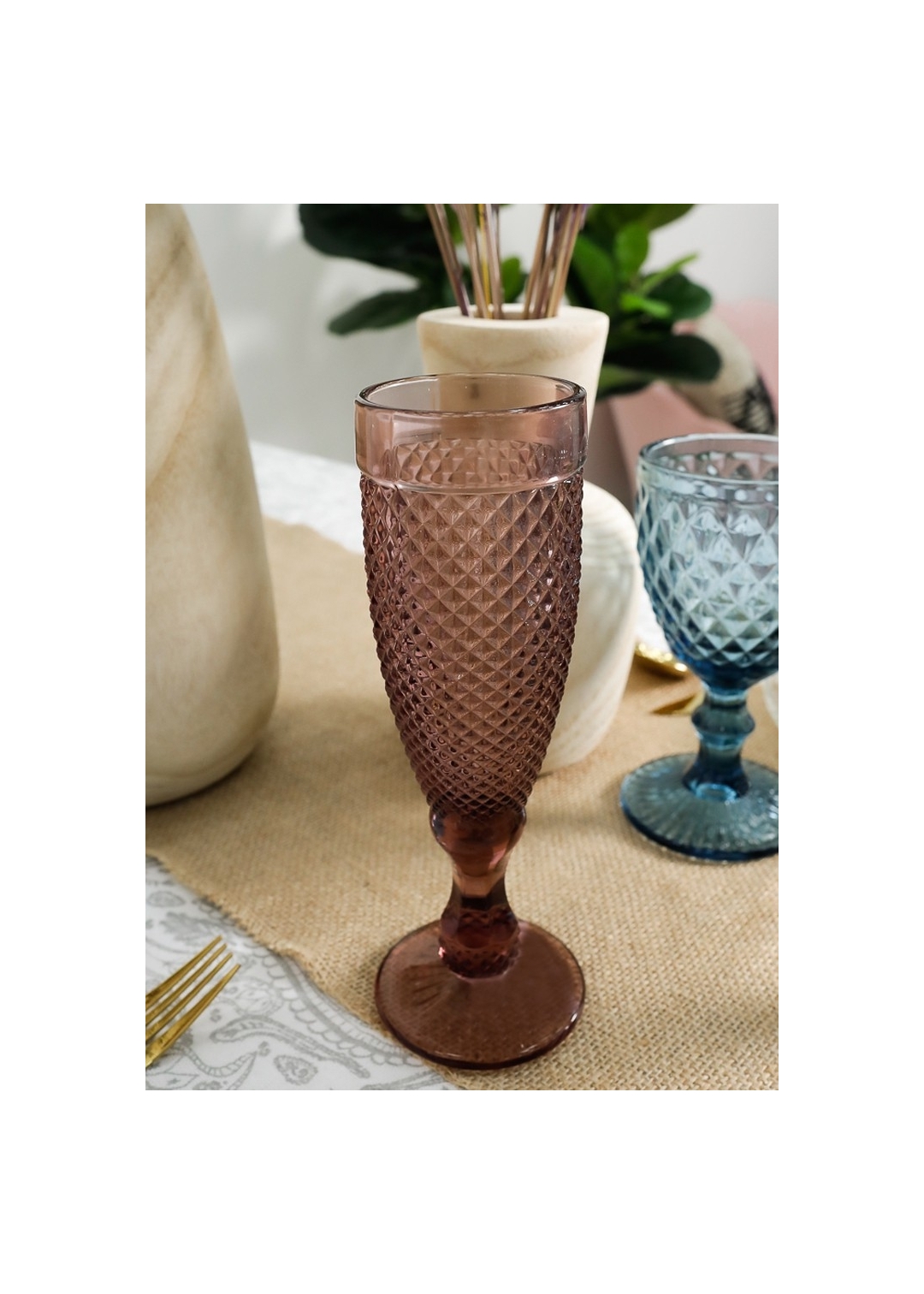 CRYSTAL GLASS ENGRAVED PINK