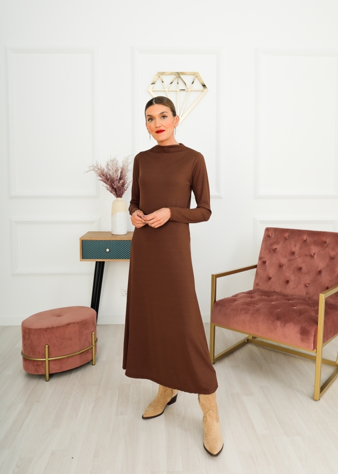 BROWN  EVASE CANALE DRESS 