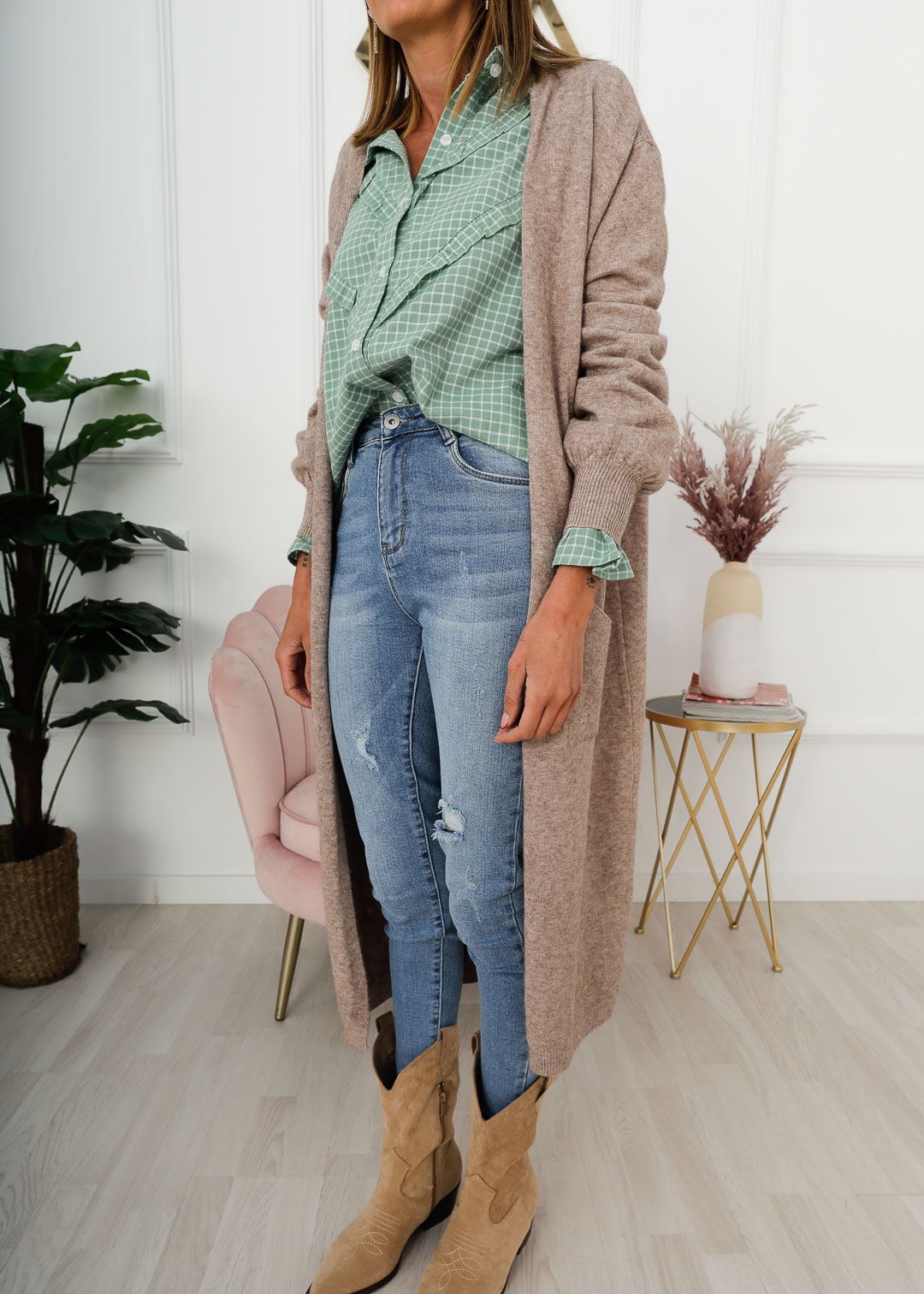 TAUPE LONG CARDIGAN WITH POCKETS