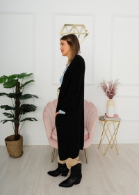 BLACK LONG CARDIGAN WITH POCKETS