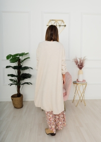 BEIGE LONG CARDIGAN WITH POCKETS
