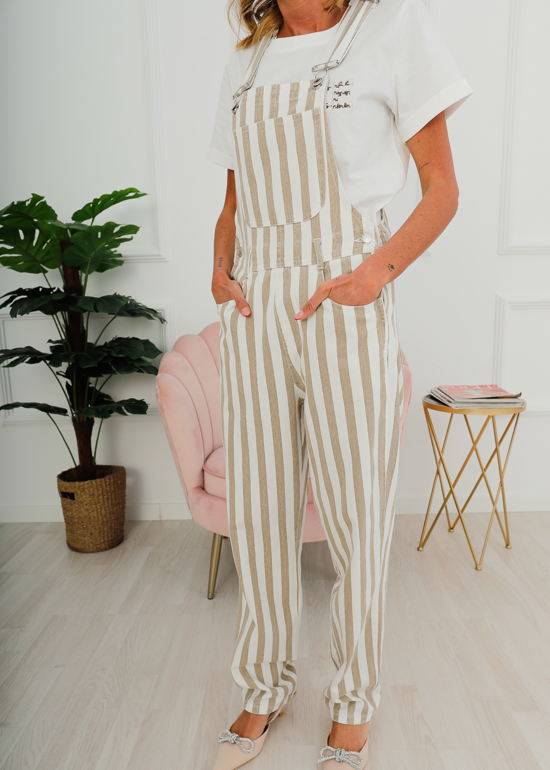 CAMEL STRIPED DUNGAREES