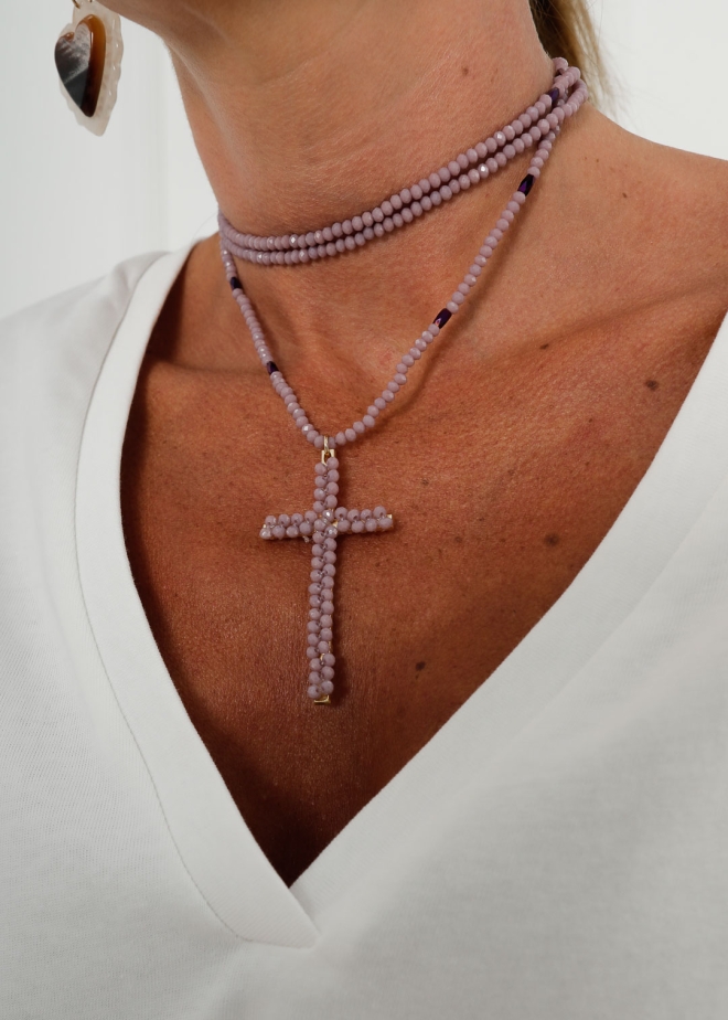 LILAC NECKLACE WITH CROSS