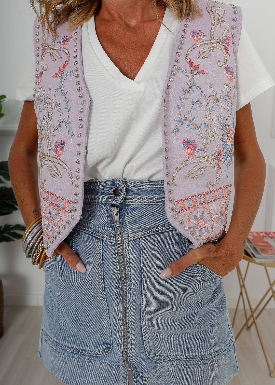 LILAC EMBROIDERED VEST