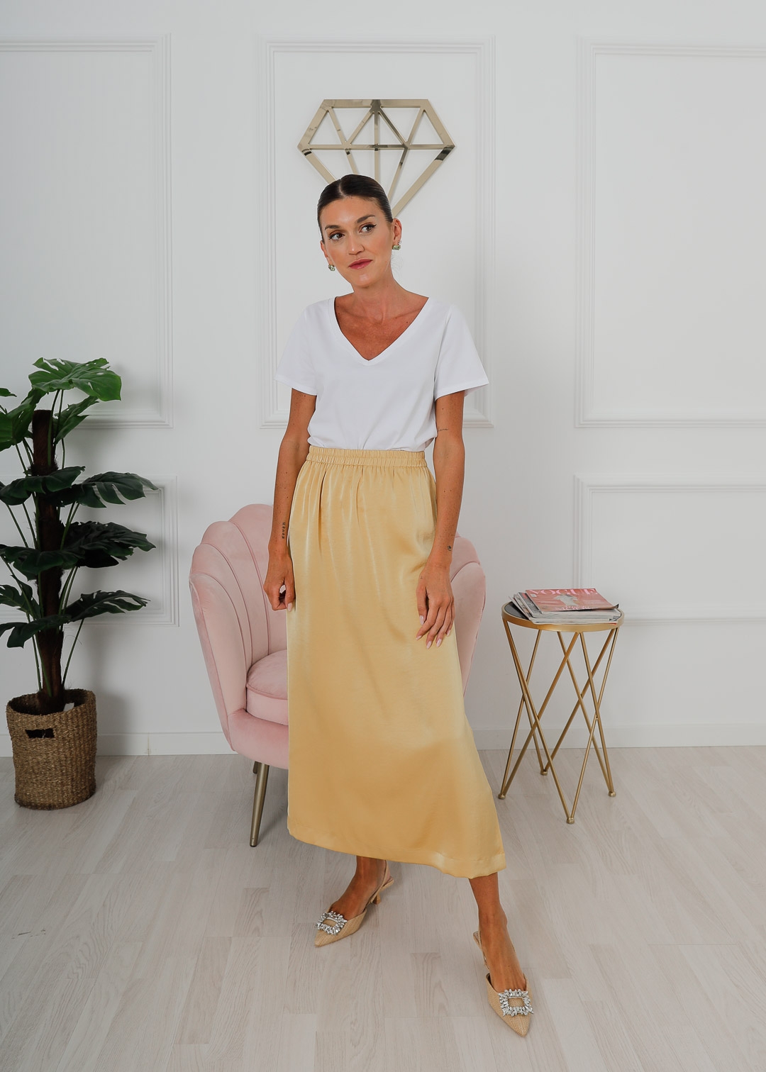 Falda Satinada Amarillo - Faldas Para Mujer