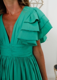 GREEN DRESS WITH V-NECK