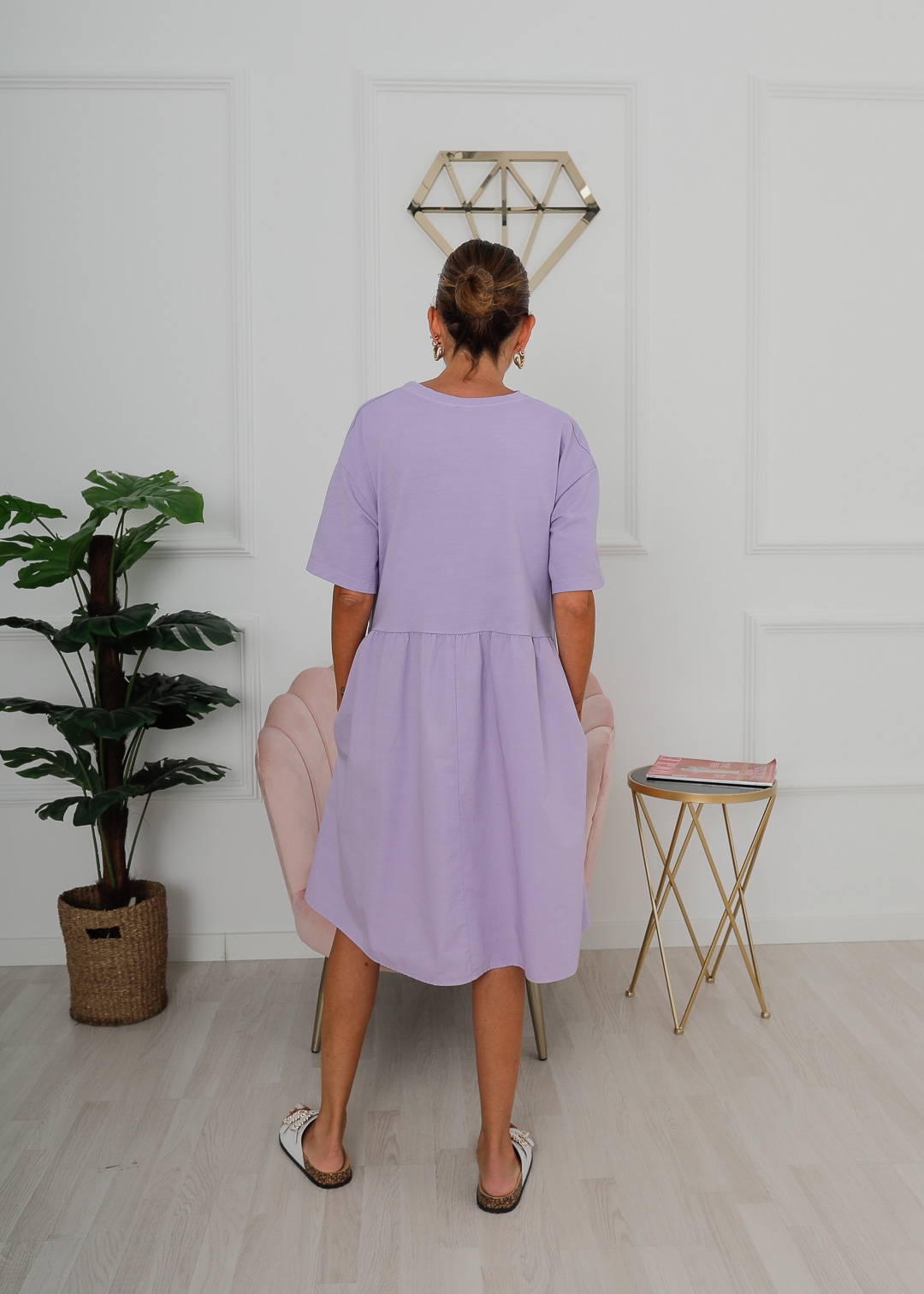 LILAC DRESS WITH SHORT SLEEVE