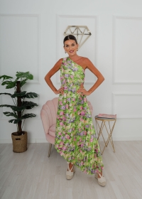 GREEN PLEATED FLORAL DRESS