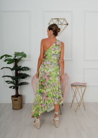 GREEN PLEATED FLORAL DRESS