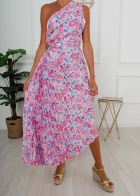 BLUE PLEATED FLORAL DRESS