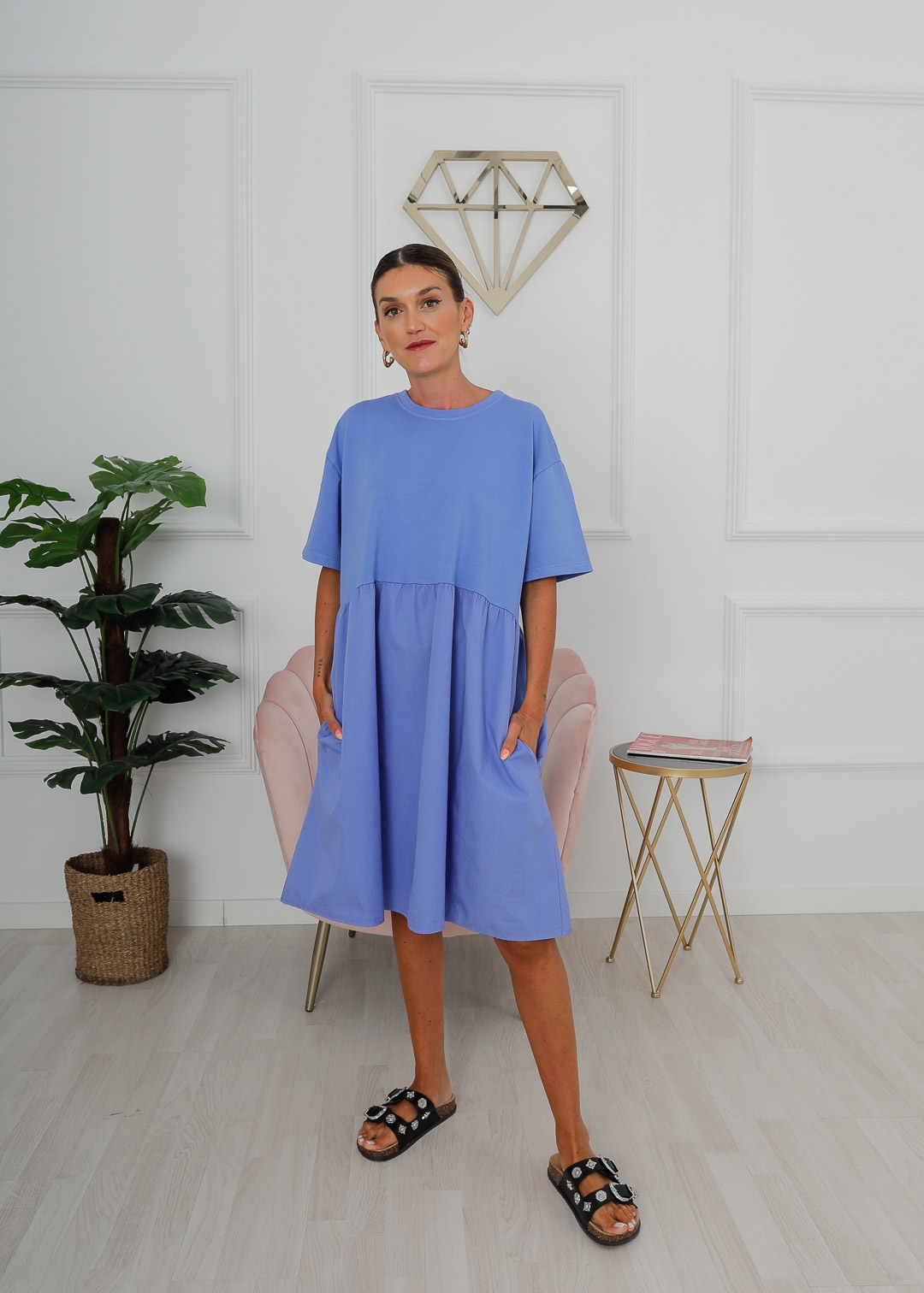 BLUE DRESS WITH SHORT SLEEVE