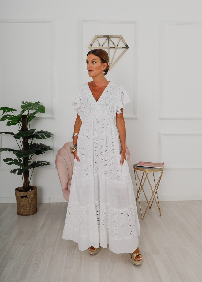 WHITE EMBROIDERED LONG DRESS