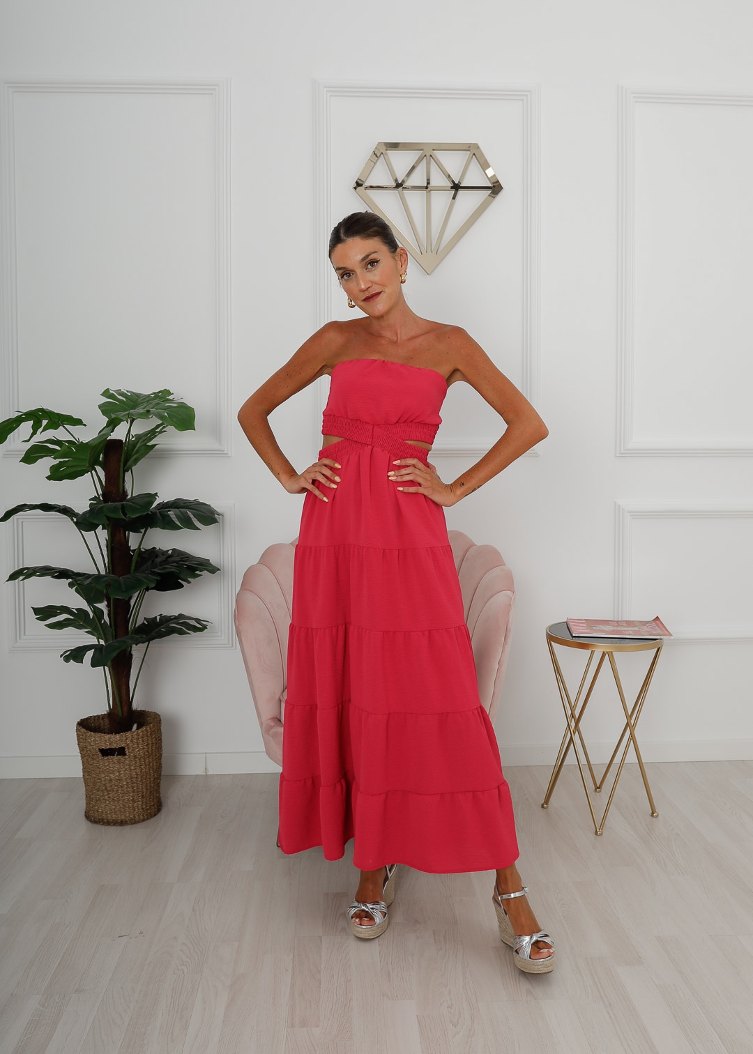 Pink Strapless Dress - Cut Out Dress