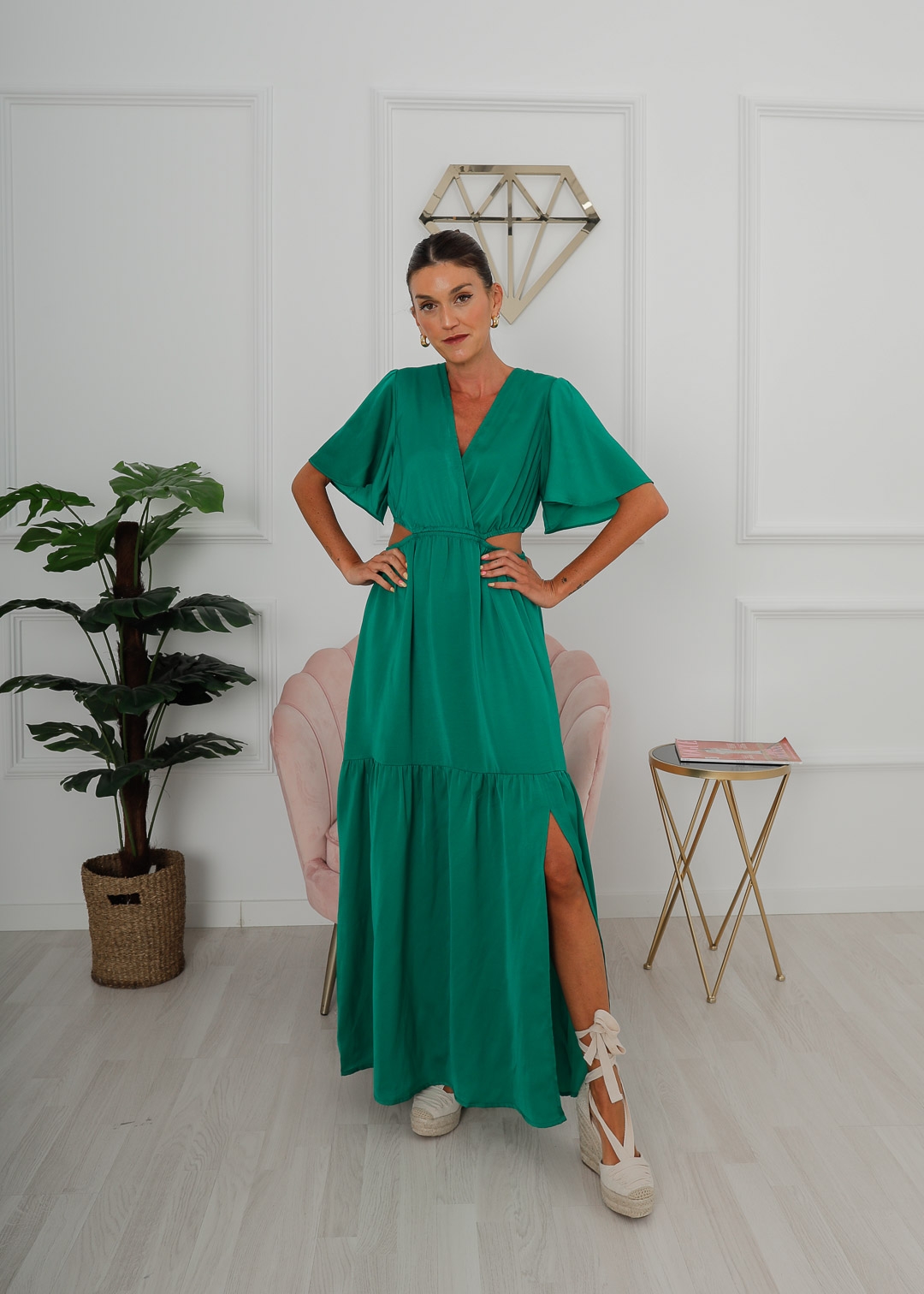 Green Long Cut Out Dress - Women´s Dresses