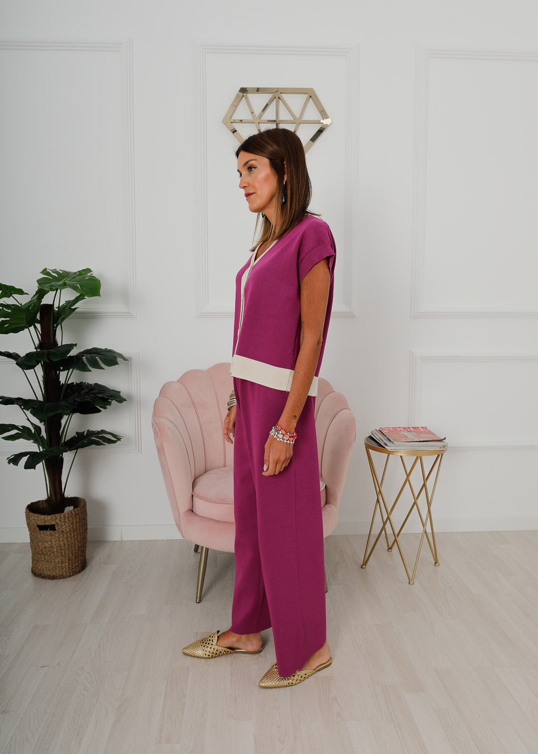 BOUGAINVILLEA KNIT SET WITH PIPING