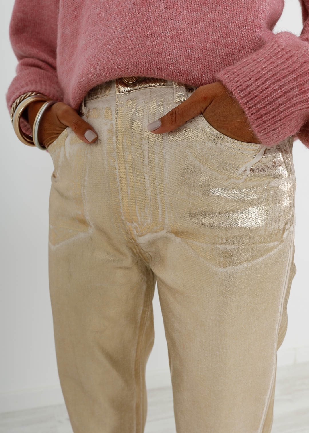 GOLD STRAIGHT FIT METALLIC JEANS