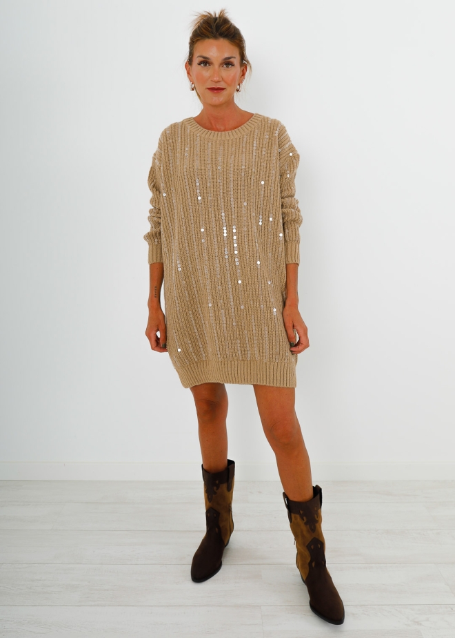 CAMEL SEQUINED KNIT DRESS
