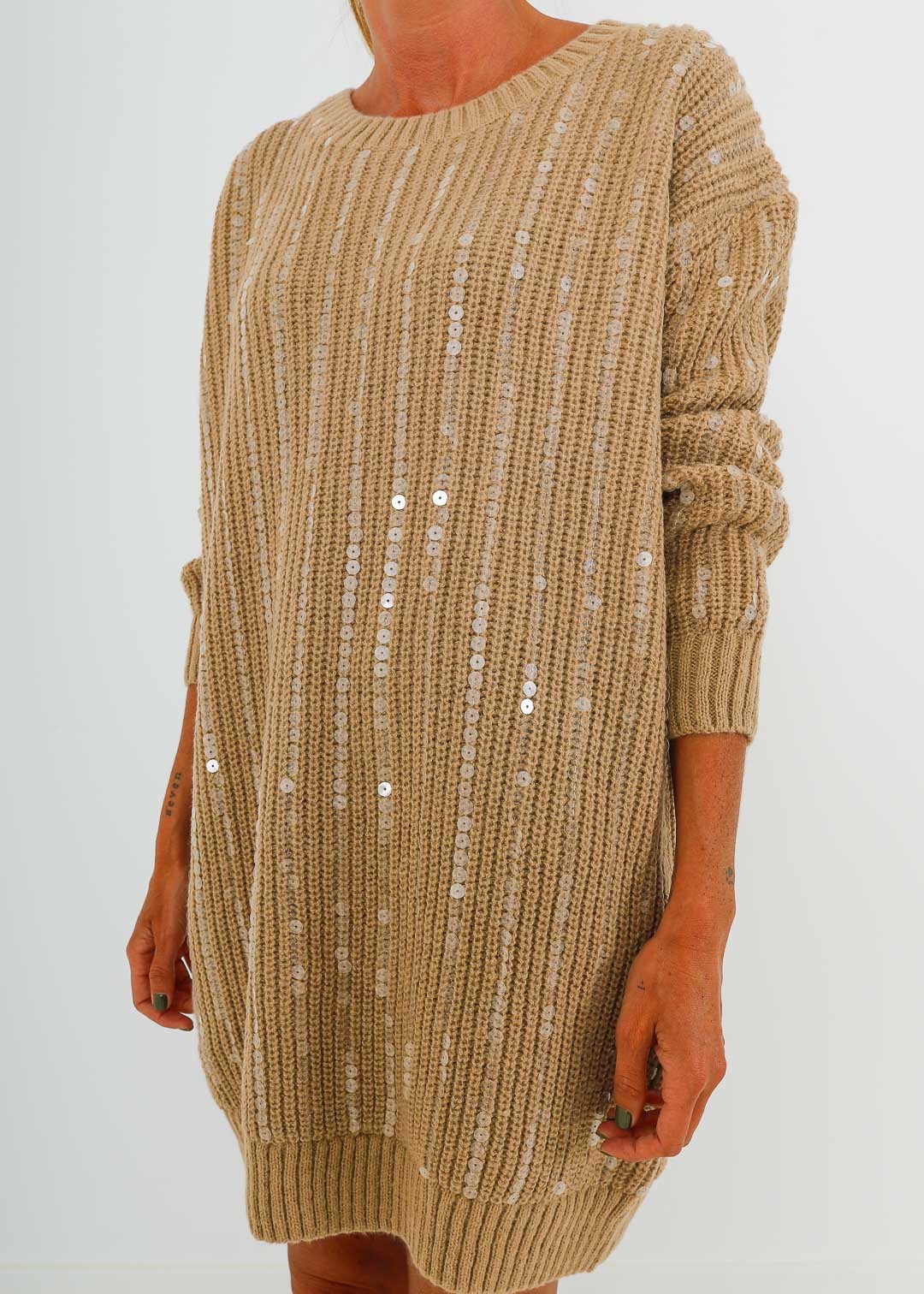 CAMEL SEQUINED KNIT DRESS