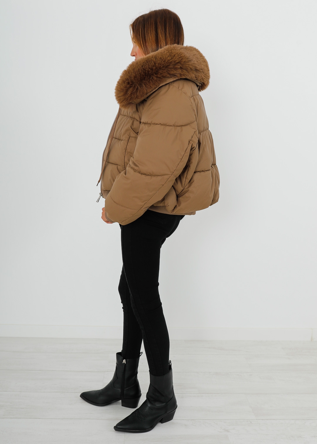BROWN CROPPED PUFFER JACKET