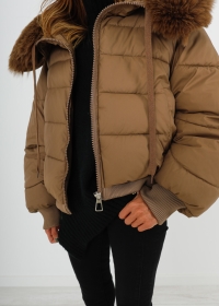 BROWN CROPPED PUFFER JACKET