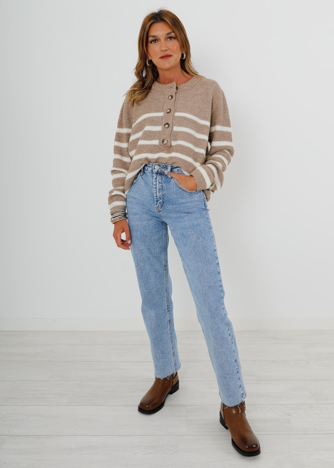 TAUPE AND BEIGE BUTTON JUMPER