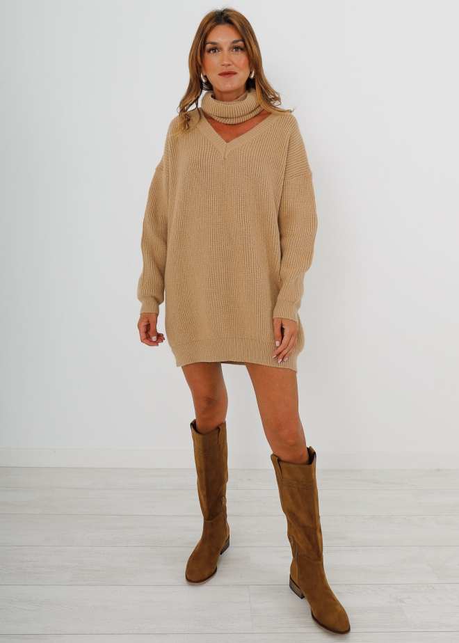 CAMEL TWO-PIECE KNITTED DRESS