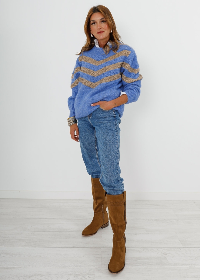 BLUE  JUMPER WITH GOLD STRIPES