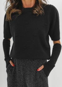 BLACK EMBOSSED SWEATER WITH MITTENS
