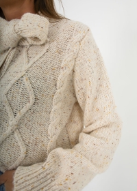BEIGE CARDIGAN WITH BOW COLLAR