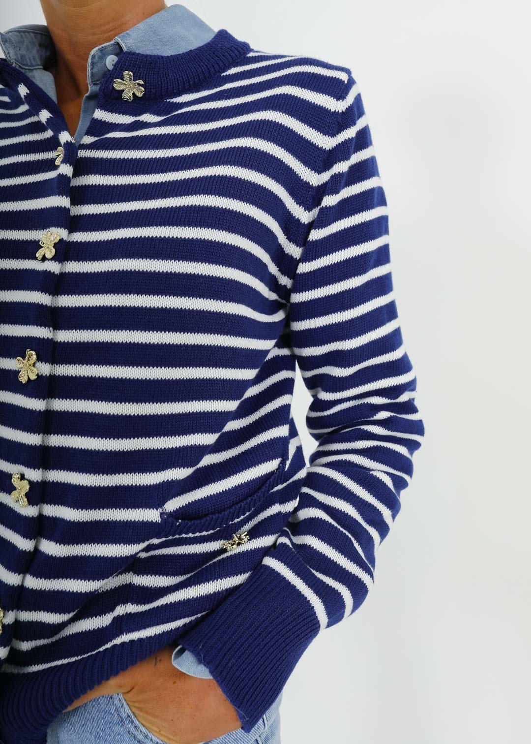 NAVY AND WHITE GOLDEN BUTTONS JACKET