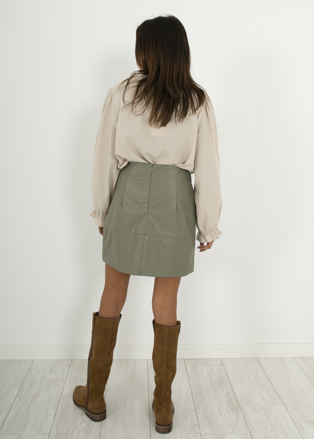 GREEN LEATHER EFFECT SKIRT
