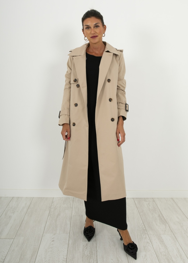CAMEL PLEATED TRENCH COAT