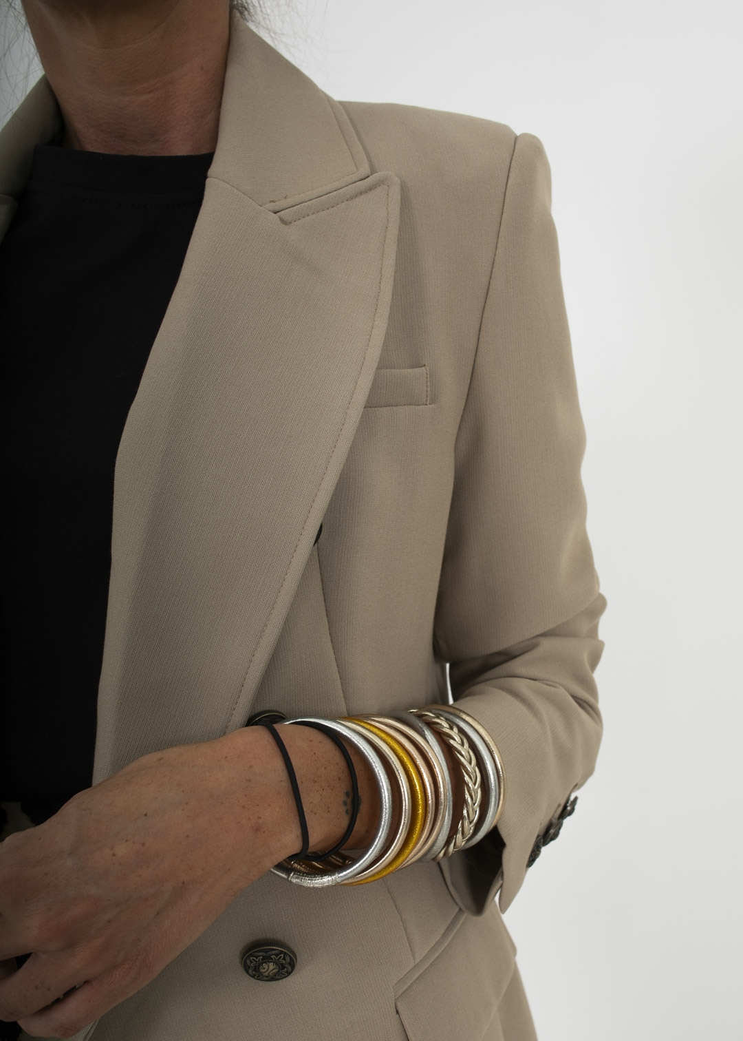 TAUPE BLAZER GOLD BUTTONS