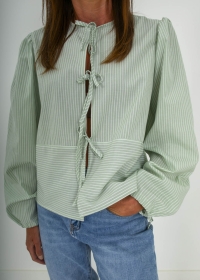 GREEN PRINTED BLOUSE WITH BOWS