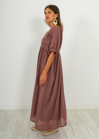 LONG DRESS WITH SHORT PUFFED SLEEVES IN TILE