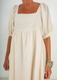 LONG DRESS WITH SHORT PUFFED SLEEVES IN BEIGE