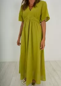 LIME EMBROIDERED BACK DRESS