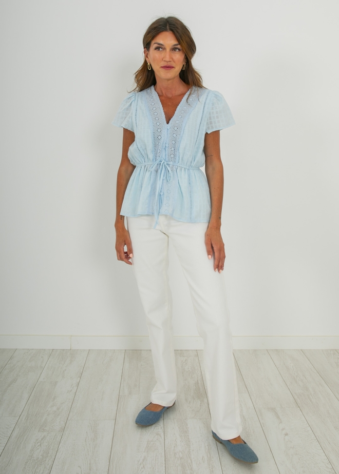 BLUE EMBROIDERED BLOUSE