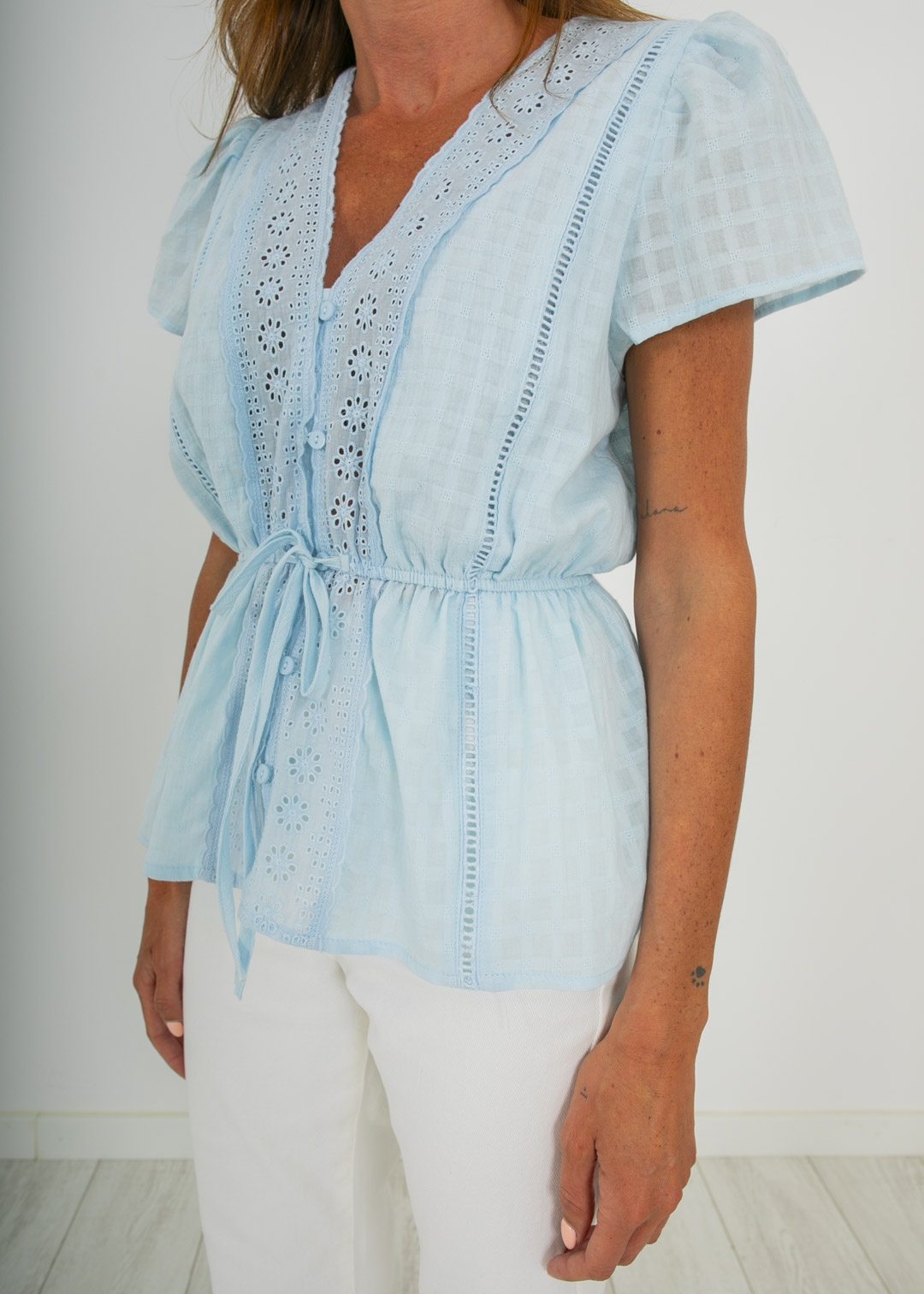 BLUE EMBROIDERED BLOUSE