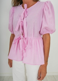 PINK STRIPED BOW BLOUSE