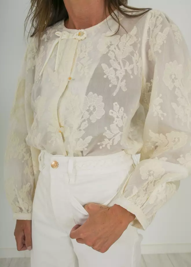 BEIGE CORD EMBROIDERED BLOUSE