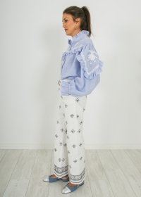 BLUE EMBROIDERED SHIRT RUFFLE