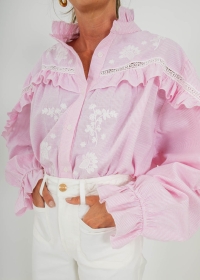 PINK EMBROIDERED SHIRT RUFFLE