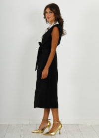 BLACK SHIRT DRESS WITH WHITE PIPING