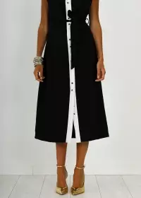 BLACK SHIRT DRESS WITH WHITE PIPING
