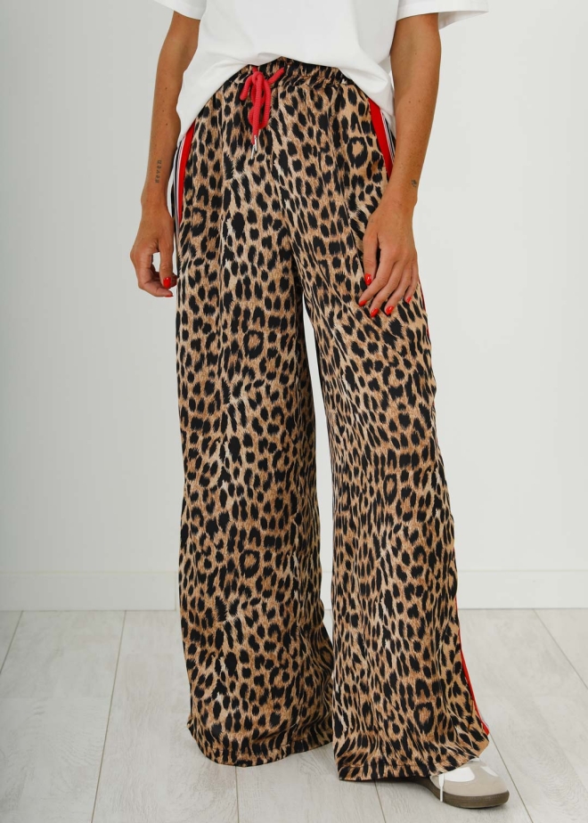 LEOPARD PANTS WITH RED PIPING