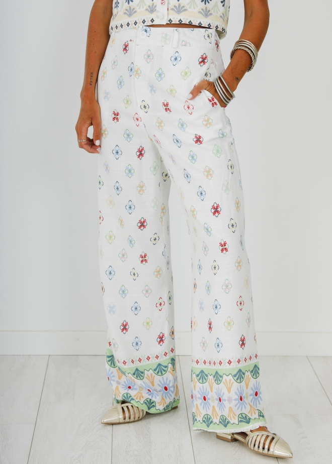WHITE PRINTED TROUSERS