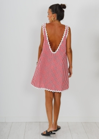 RED VICHY DRESS WITH WHITE STRIPES