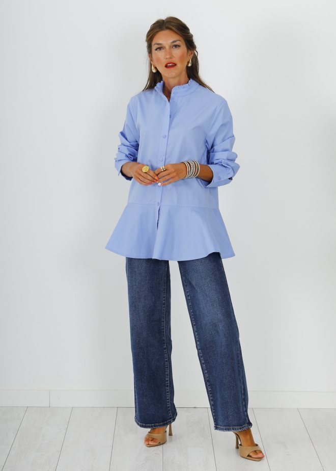 BLUE LOW RUFFLE SHIRT