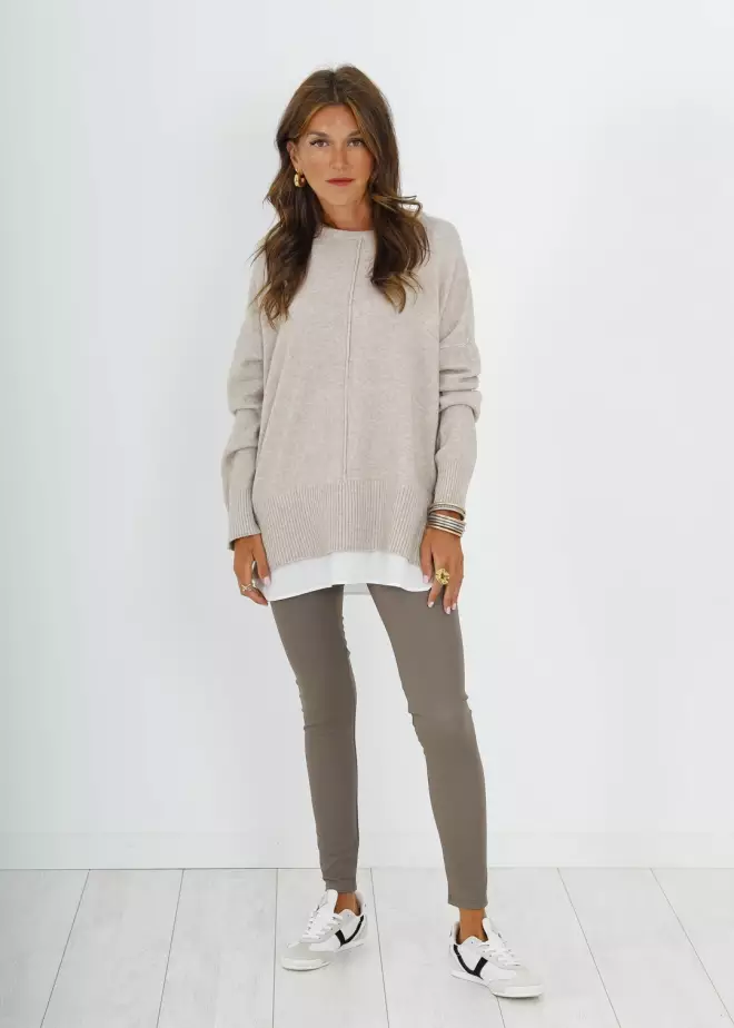 TAUPE LEATHER EFFECT LEGGINGS